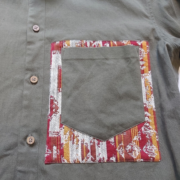 Zara Man Khaki Southwestern Pattern Button Up Long Sleeve Shirt, XL - Picture 3 of 9